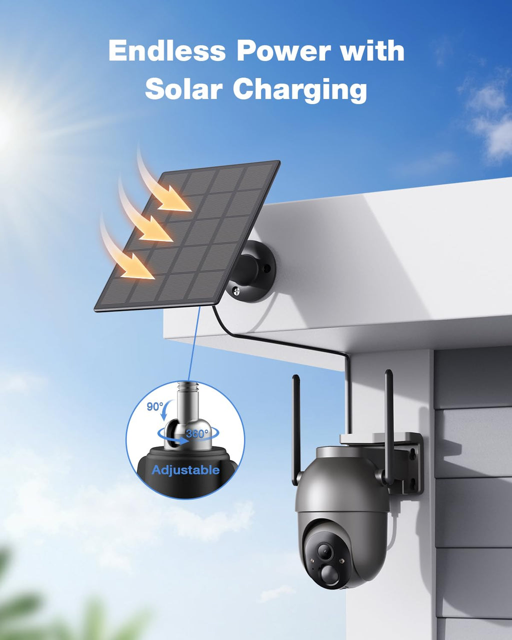 SEHMUA 4MP Solar Security Cameras Outdoor Wireless-4 Cam-Kit, No Monthly Fee, Colorful Night Vision, 360 PTZ Viewing, Centralized Control, Support