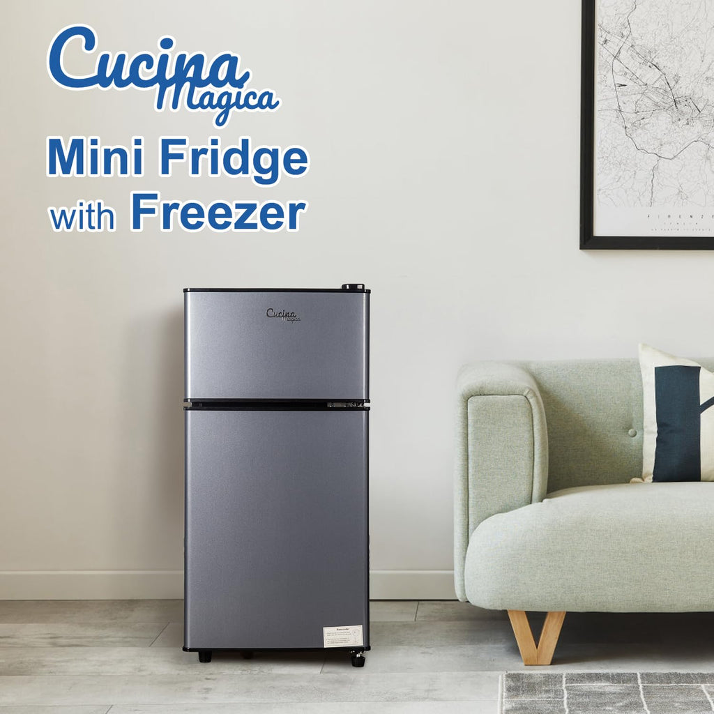 4.2 Cu Ft Mini Fridge for Bedroom, 2 Door Small Fridge, 7 Level Thermostat, LED Light, Small Refrigerator for Bedroom, Office, Dorm