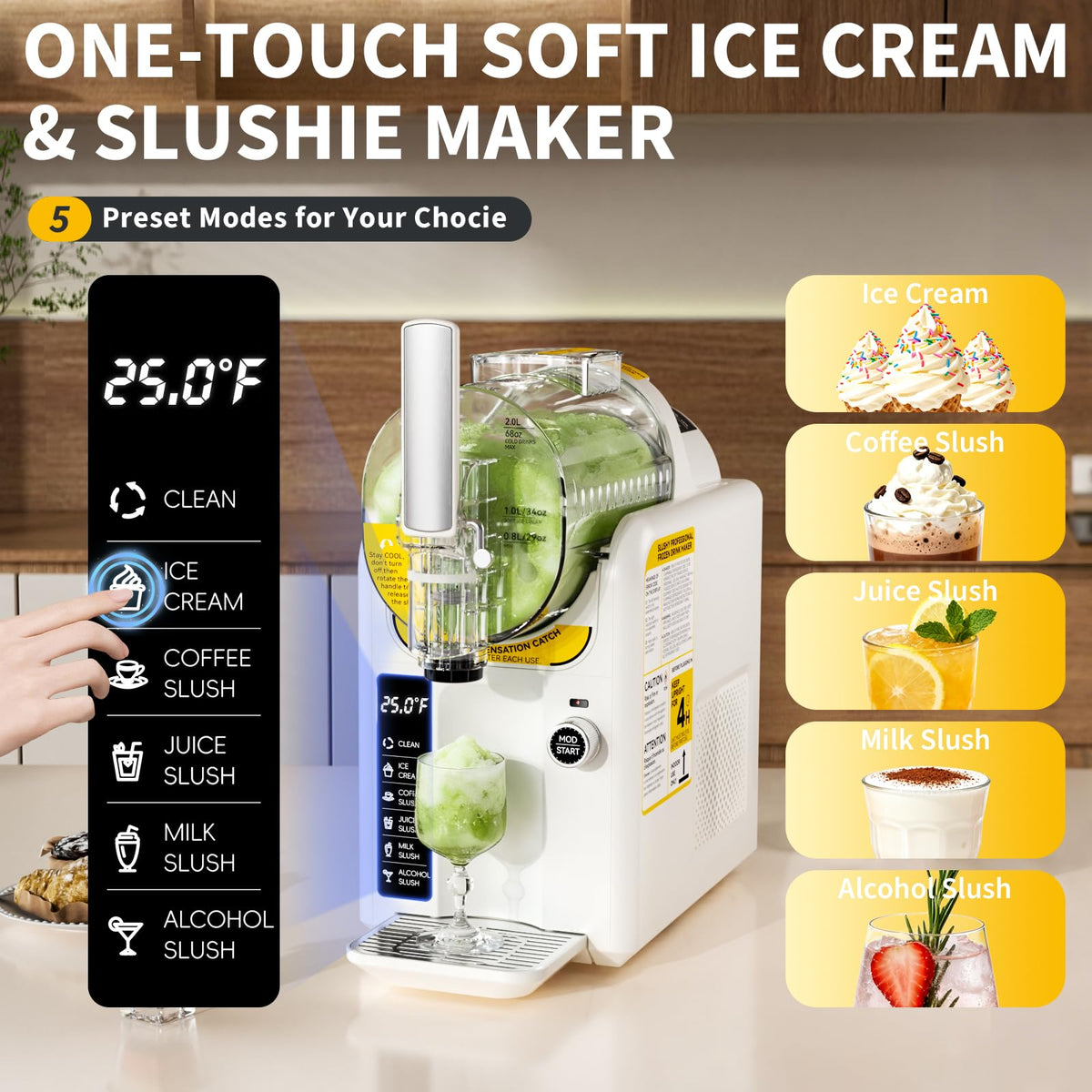 2 IN1 Ice Cream Maker Slushie Machine for Home - 88oz Slushy Machine Maker No Ice Needed Self Cleaning, Frozen Drink Machine, 5 Preset for Soft Serve