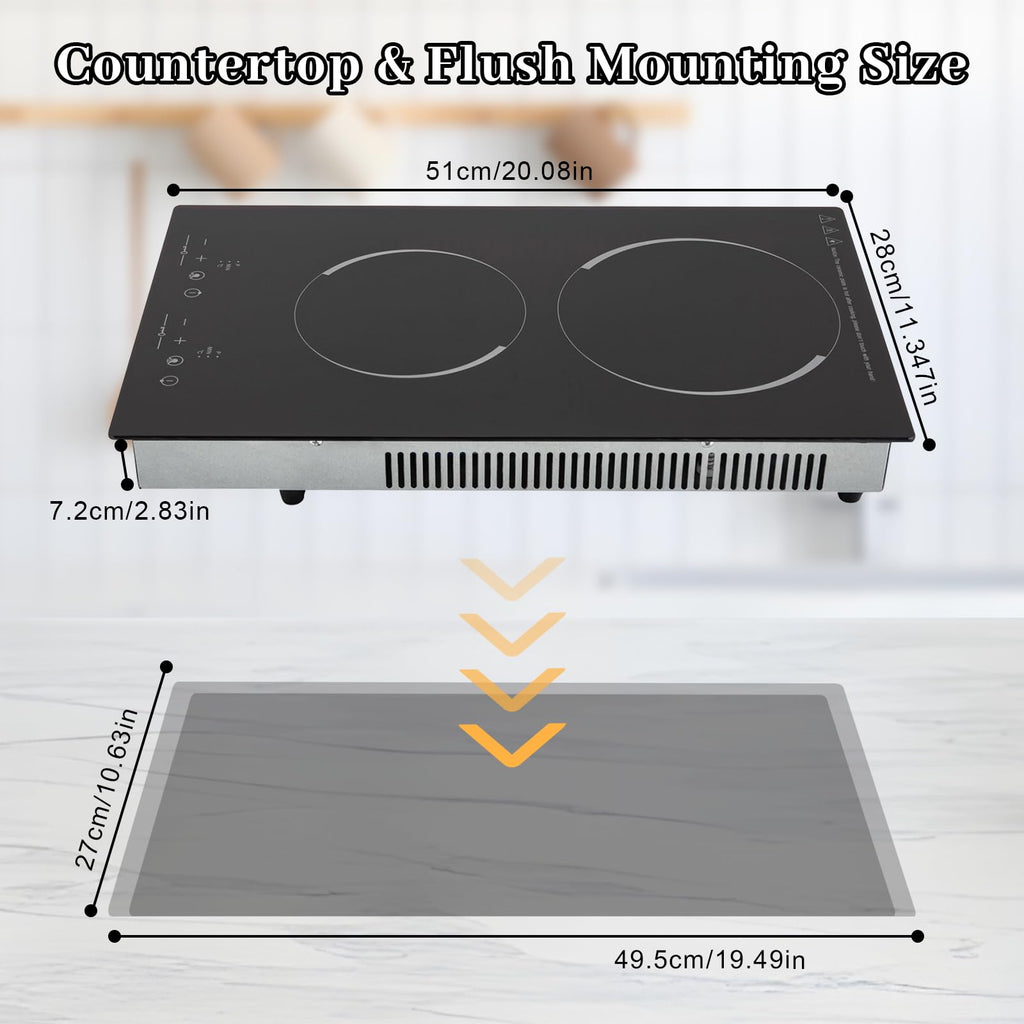 3000W 110V Cooktop Portable 4 Burners Electric Built-in Cooktop Sensor Touch Control Countertop Electric Hot Plate with Kid Safety Lock and 2H Timer