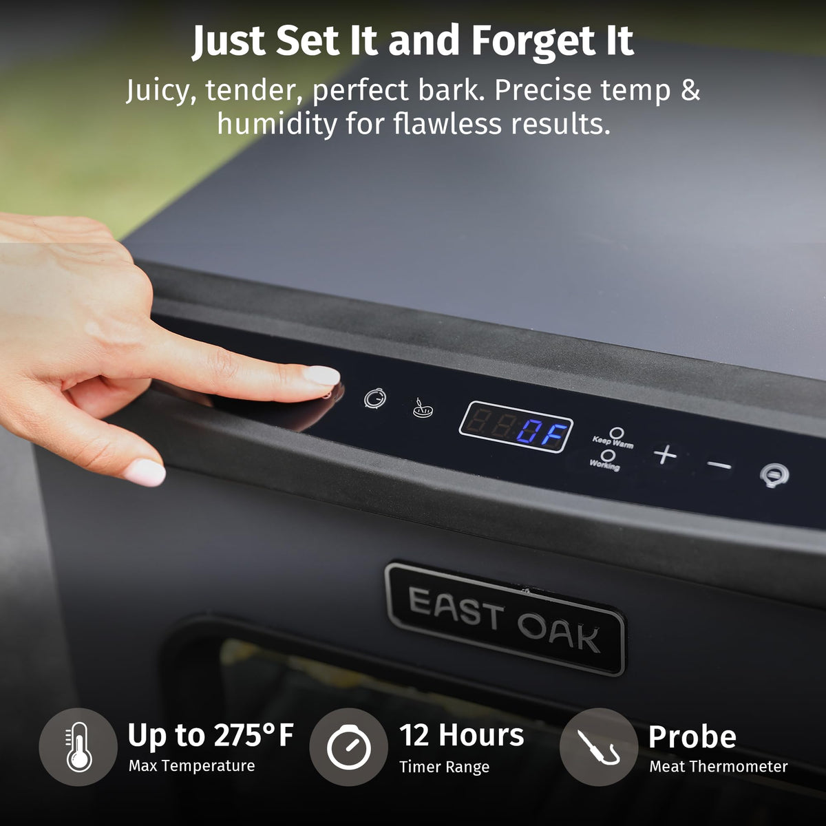 EAST OAK 30-inch Electric Smoker, Outdoor Smoker with Convenient Side Wood Chip Loader, 725 Sq Inches of Cooking, Digital Control and 4 Removable