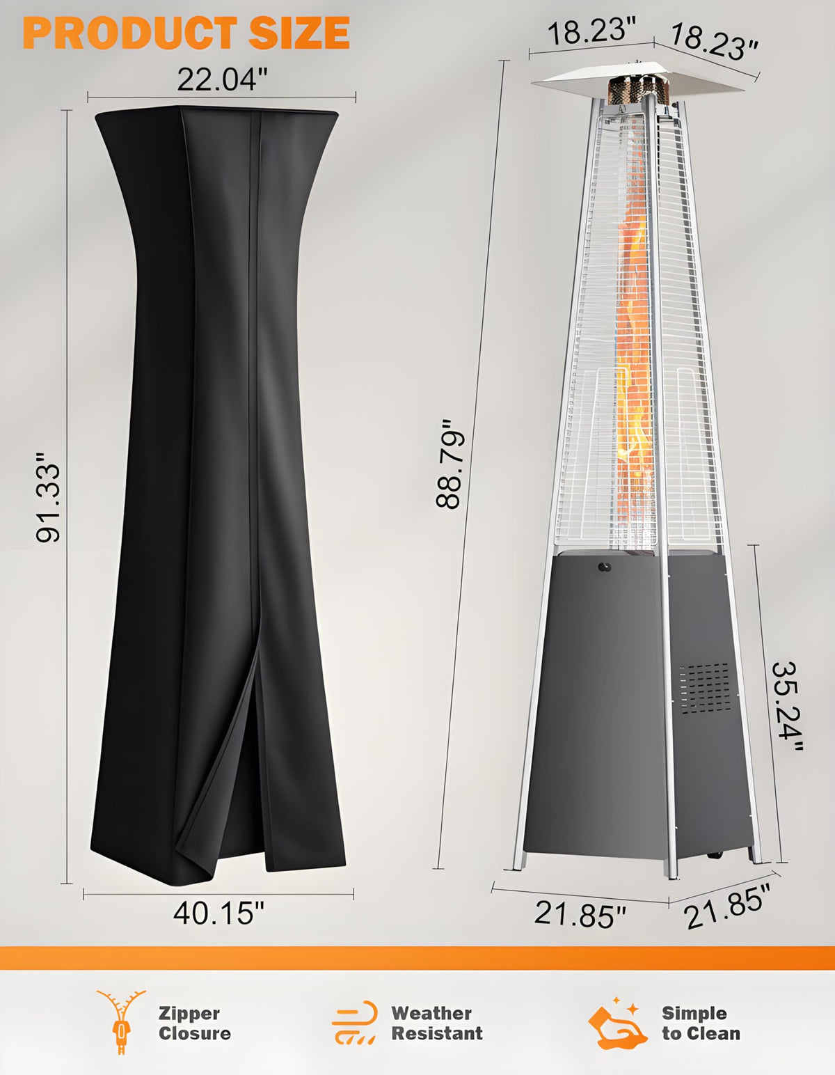 Pyramid Patio Heater, 48000 BTU Fast Heating Outdoor Heater for Large Spaces with Wheels & Weatherproof Cover, Triple Protection System for