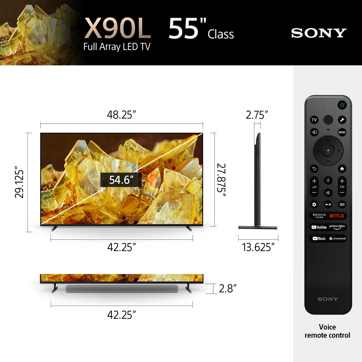 Sony 65 Inch 4K Ultra HD TV X90L Series: BRAVIA XR Full Array LED Smart Google TV with Dolby Vision HDR and Exclusive Features for The