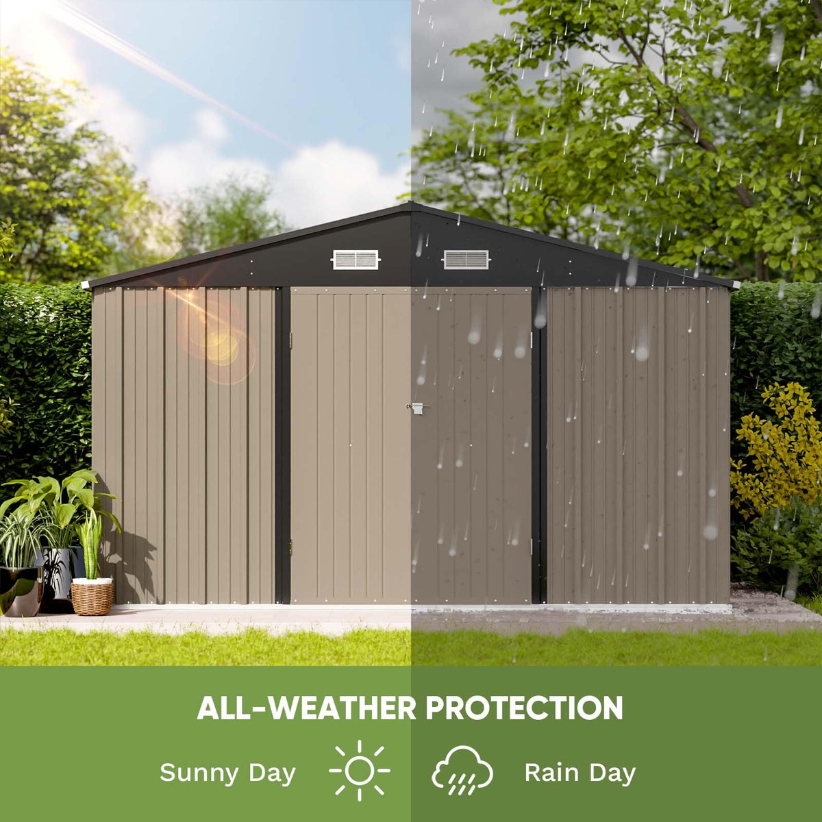 Patiowell 10 x 12 FT Metal Storage Shed for Outdoor, Steel Yard Shed with Design of Lockable Doors, Utility and Tool Storage for Garden, Backyard