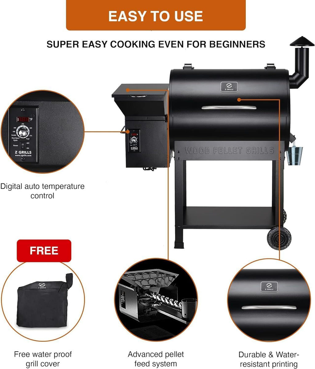 Z GRILLS ZPG-450A2 Wood Pellet Grill & Smoker, PID V3.0 Controller, 459 Sq in Cook Area, Foldable Shelf, Meat Probe, Rain Cover, 8 in 1 BBQ Grill
