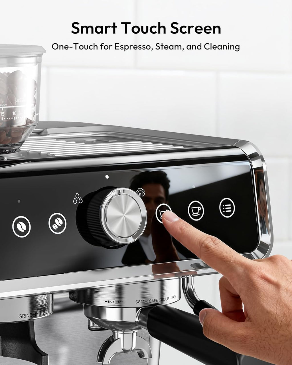 EUHOMY Espresso Machine with Grinder, 20 Bar Coffee Maker with Milk Frother Steam Wand, Professional Expresso Coffee Machines with Removable Water
