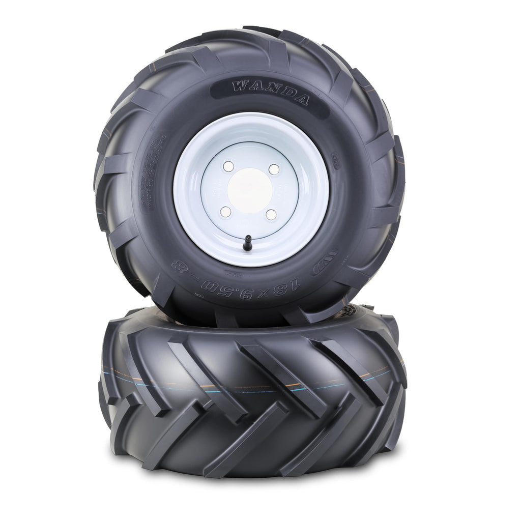 WANDA Lawn Mower Tractor Tire Wheel 18X7.5-8 4PR w/ 4X4" PCD White Rim,SET2