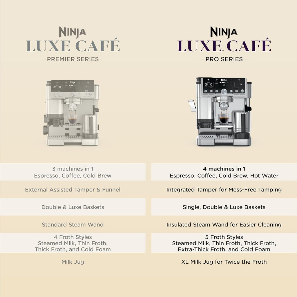 Ninja Luxe Caf Pro Series, Espresso Machine, Drip Coffee, Cold Brew, Hot Water, Integrated Tamper, Built-in Grinder, Hands-Free Frother for