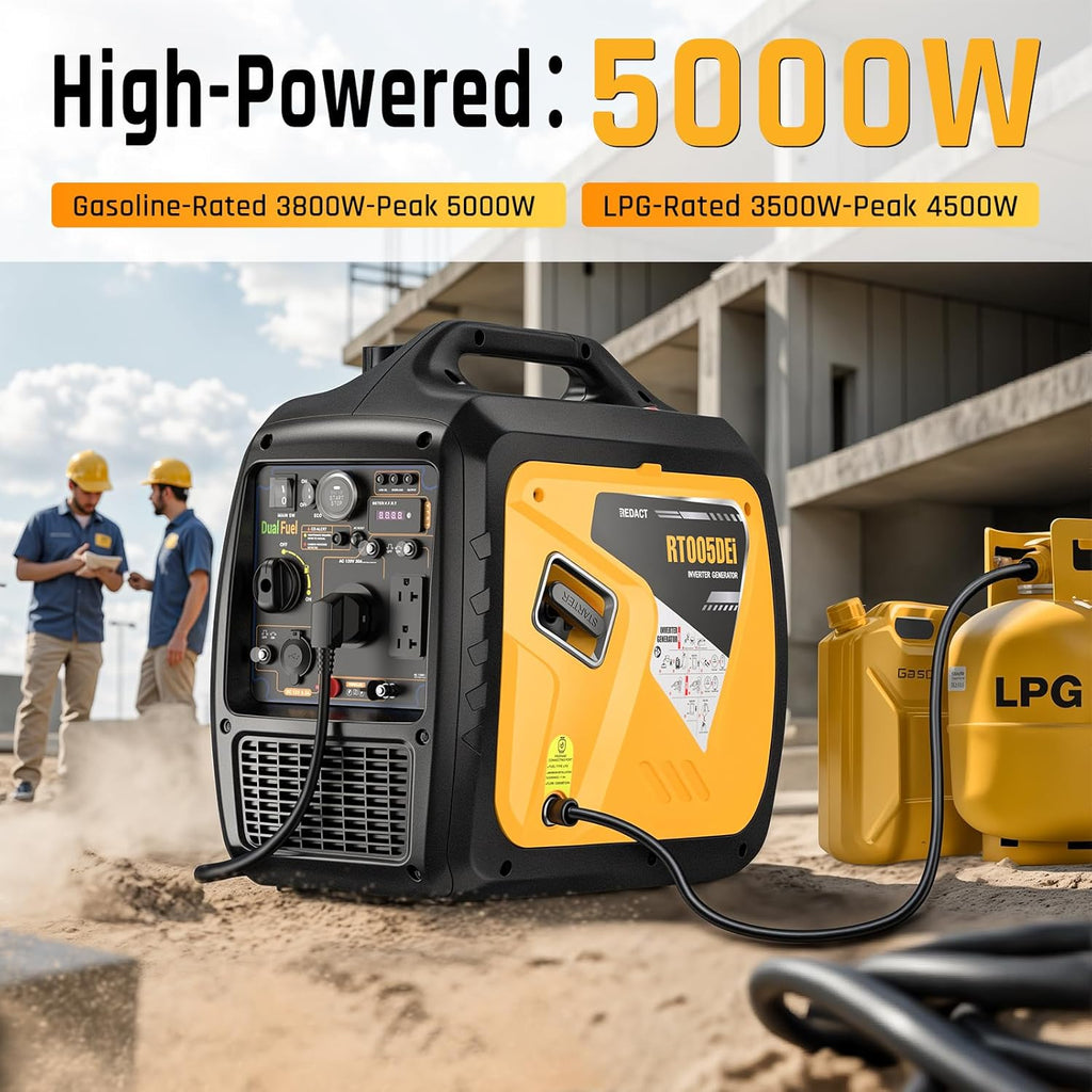 5000 Watts Portable Dual Fuel Inverter GeneratorC Small Gasoline LPG Powered for Home Backup, Camping, RV, Tailgating with CO Protection, Eco Mode