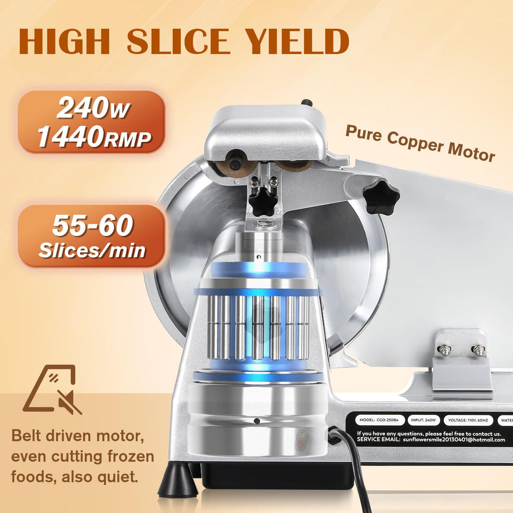 CGOLDENWALL Meat Slicer Machine, 10" 240W Electric Deli Meat Cheese Food Slicer, 0-1/2" Adjustable Thickness Semi-Auto Frozen Meat Slicer for Home &