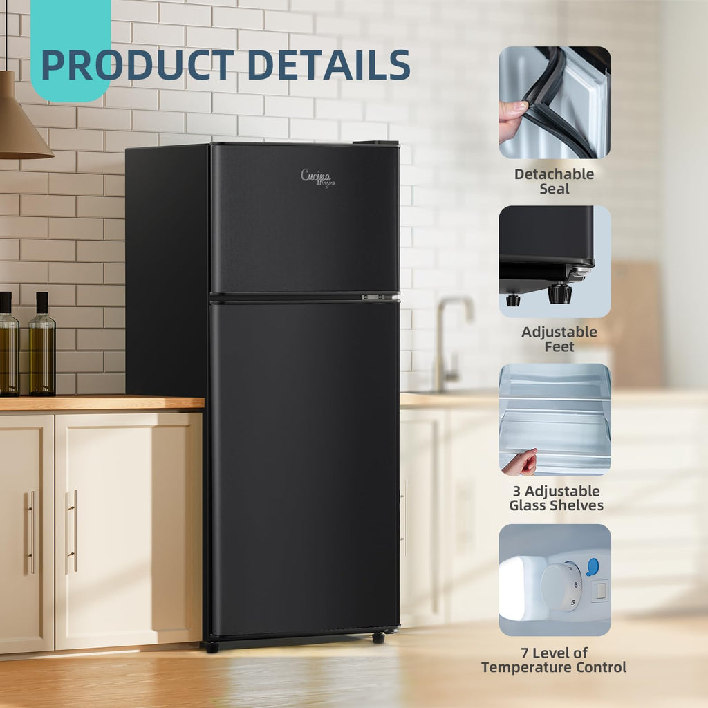 4.2 Cu Ft Mini Fridge for Bedroom, 2 Door Small Fridge, 7 Level Thermostat, LED Light, Small Refrigerator for Bedroom, Office, Dorm