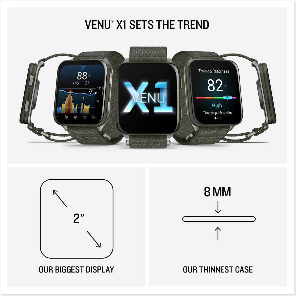 Garmin® Venu® X1, Thin and Lightweight GPS Smartwatch, AMOLED Display, Advanced Health and Fitness Features, Black with Slate Titanium