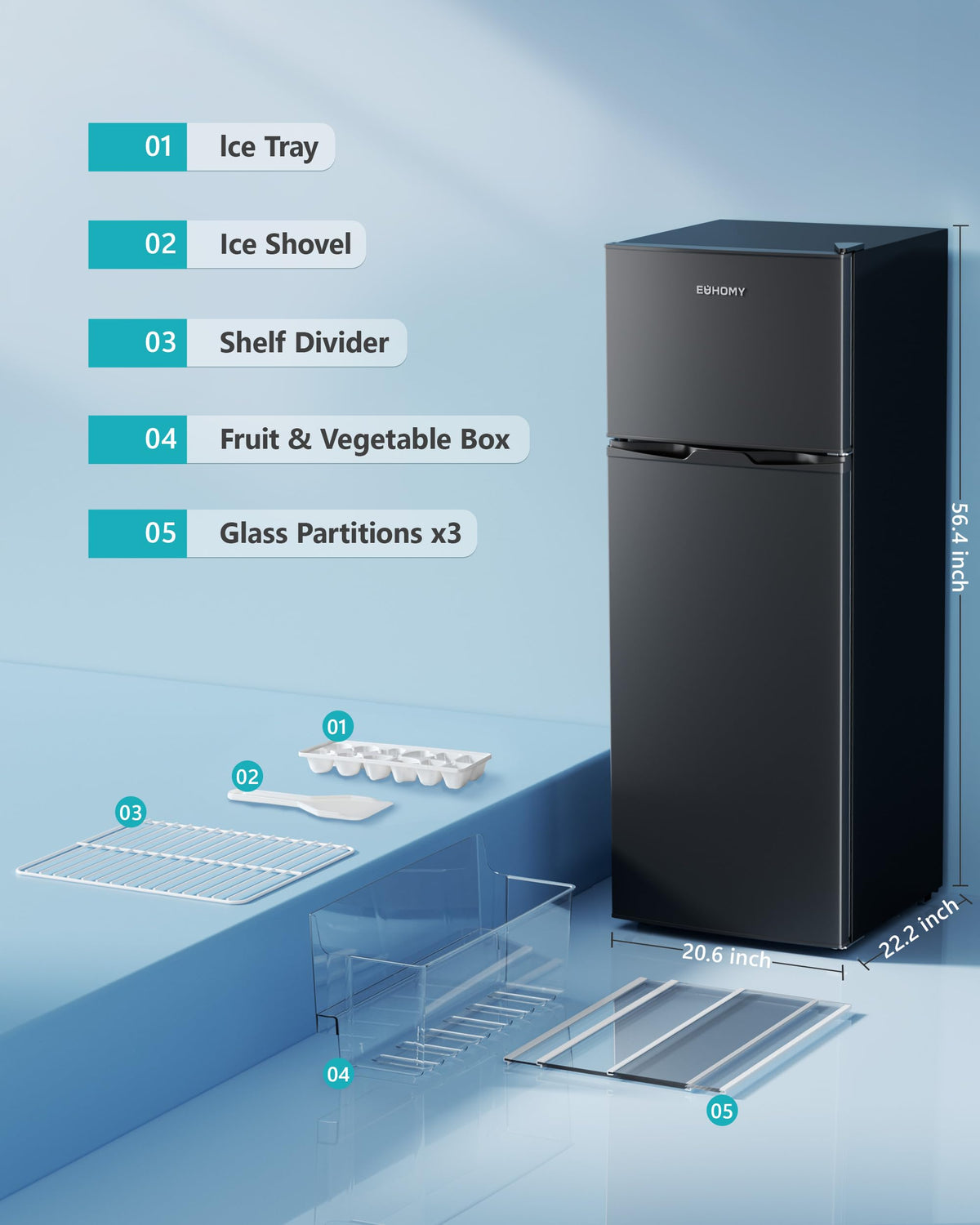 EUHOMY 7.4 Cu.Ft. Refrigerator with Freezer, 2 Door Fridge, Large Capacity,Adjustable Thermostat, Refrigerator for Kitchen/Dorm/Apartment/Garage
