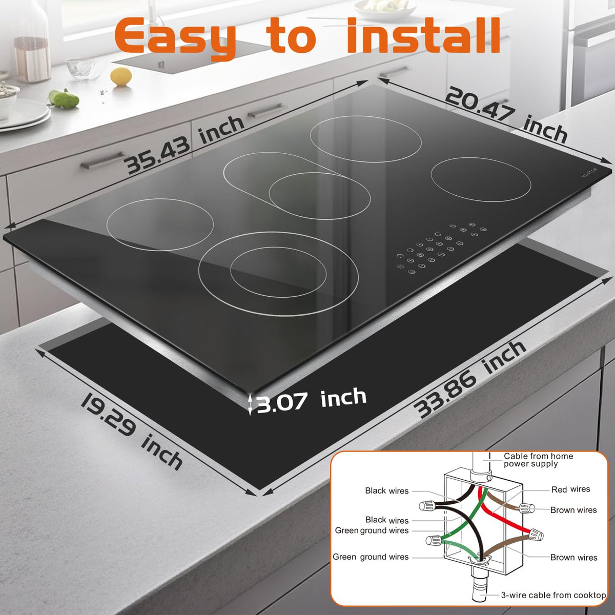 Noxton 30 Inch Electric Cooktop, 8400W 5 Burners Built-in Radiant Electric Stove Top, Slider Control, 9 Power Levels, Child Safety Lock, Timer, 220