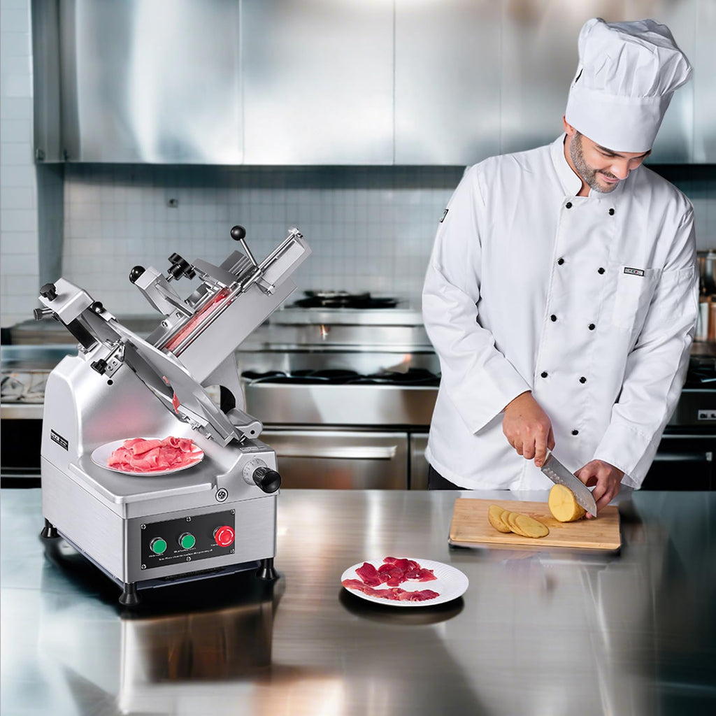 VEVOR Commercial Meat Slicer, 10 inch Electric Food Slicer, 240W Frozen Meat Deli Slicer, Premium Chromium-plated Steel Blade Semi-Auto Meat Slicer