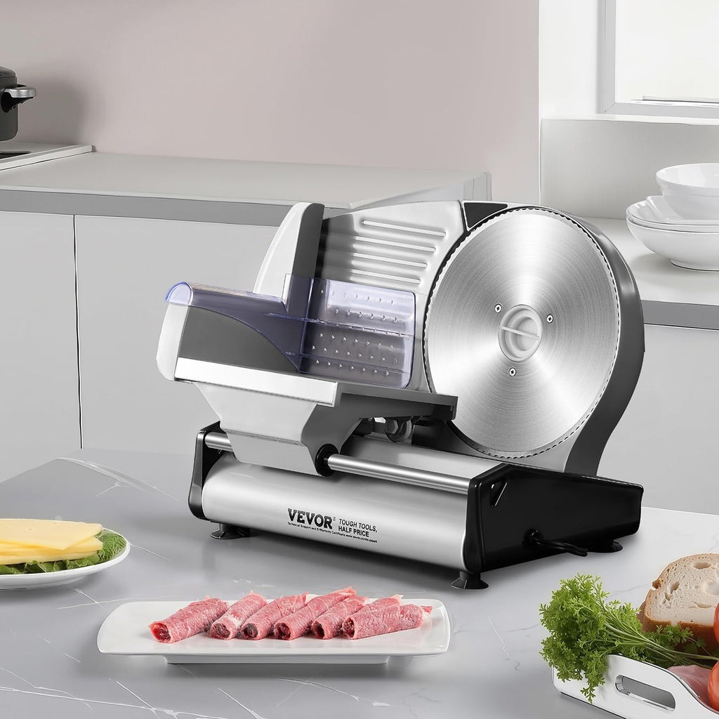 VEVOR Commercial Meat Slicer, 10 inch Electric Food Slicer, 240W Frozen Meat Deli Slicer, Premium Chromium-plated Steel Blade Semi-Auto Meat Slicer