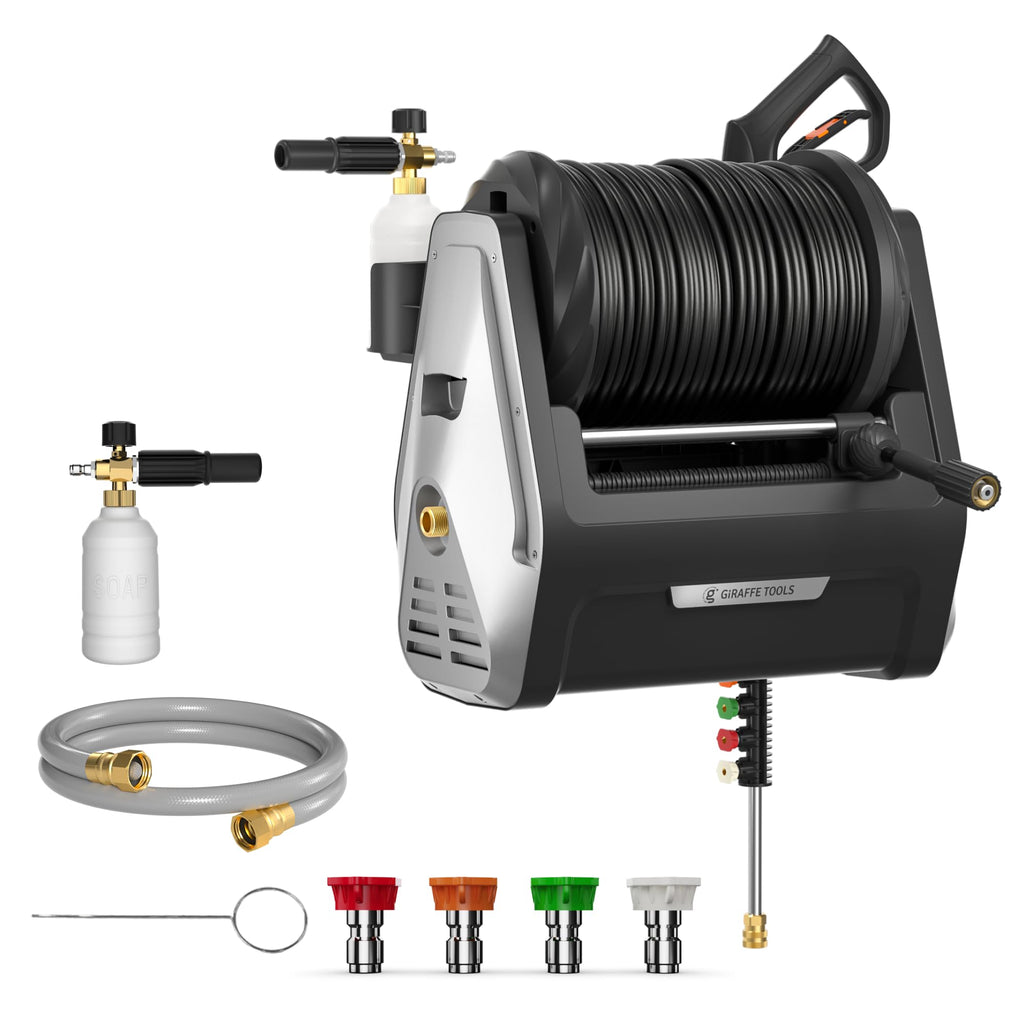 Giraffe Tools Wall Mounted Pressure Washer G30 with Upgraded 1800W Motor, Max 2900 PSI, 2.2 GPM Electric Power Washer with 100ft Retractable Black