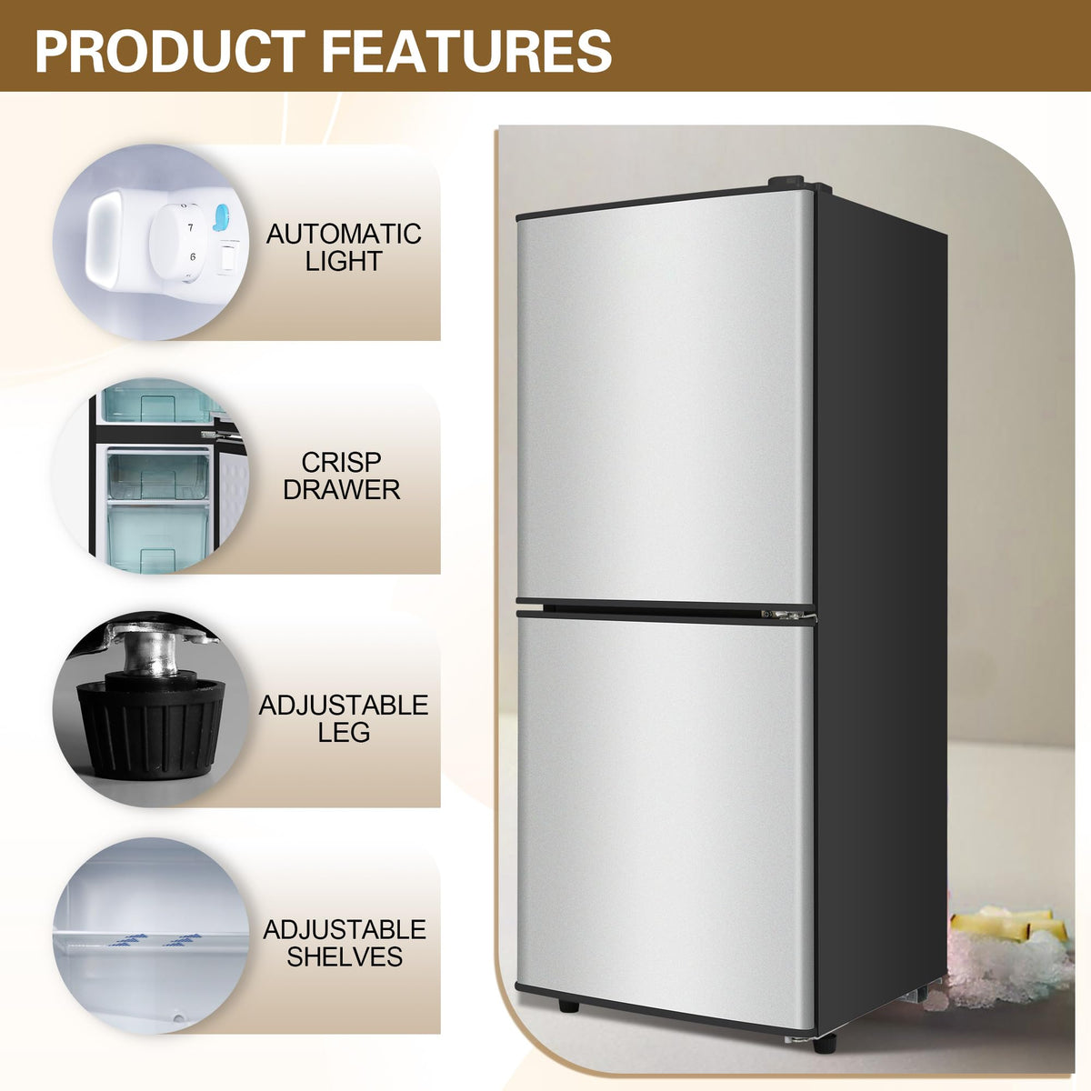 Mini Refrigerator with Freezer 4.0 Cu. Ft., Small Dorm Fridge with Freezer, Adjustable Thermostat Compact Fridge Freezers for Apartment, Dorm