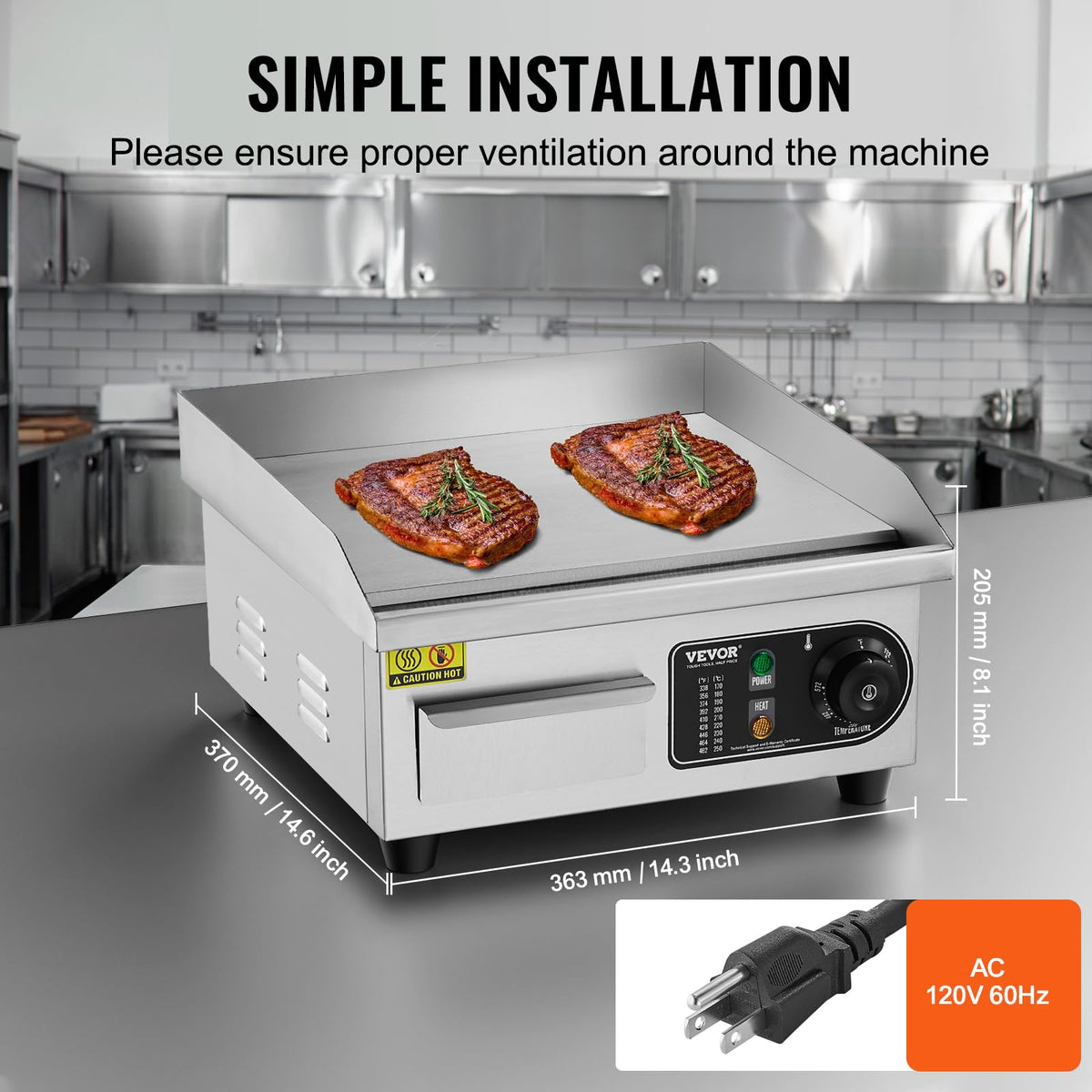 VEVOR Upgraded Commercial Electric Griddle, 2800W Stainless Steel Countertop Flat Top Grill, 26'' Griddle Grill with 2 Shovels and 2 Brushes, 122H