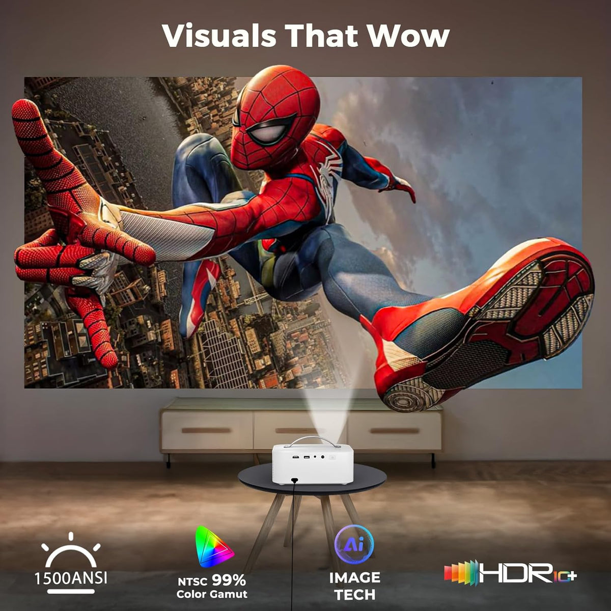 [AI Movin 2.0 System/1500 ANSI/Auto Focus] Outdoor-Projector with WiFi and Bluetooth, Portable-Projector 30W DoIby Audio APPS Built-in, Lisowod 4K