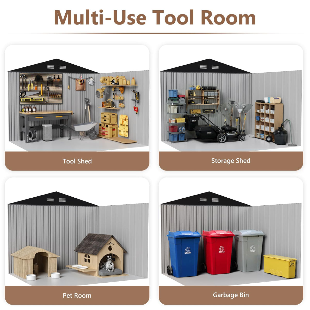 10x12 FT Outdoor Storage Shed, Metal Garden Shed - Tool Storage Sheds with Lockable Doors & 1 Clear Window, Waterproof Outside Storage Building for
