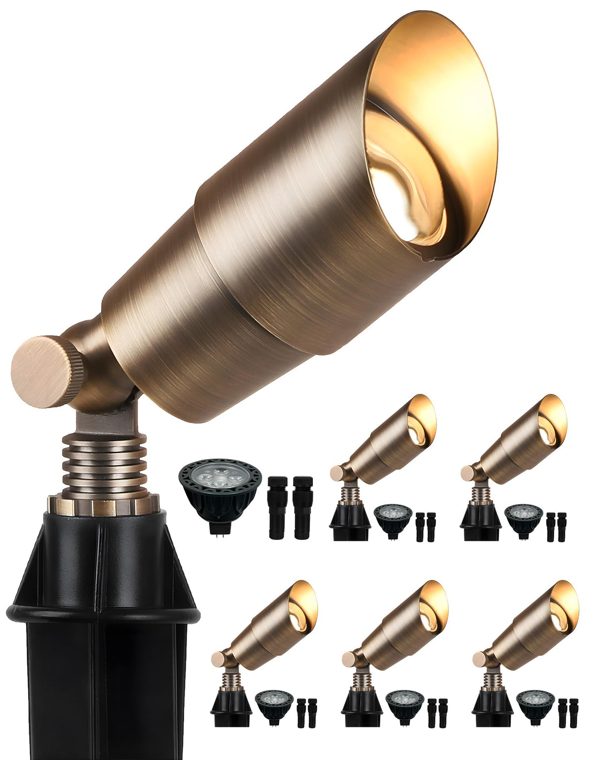 PARTPHONER Solid Brass Low Voltage Landscape Lighting, Wired 12V LED Landscape Spotlights with Aluminum Housing MR16 Bulb, Heavy Duty Outdoor