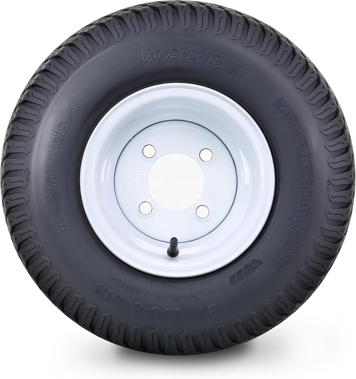 WANDA Lawn Mower Tractor Tire Wheel 18X7.5-8 4PR w/ 4X4" PCD White Rim,SET2