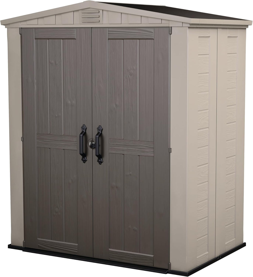 Keter Factor 6x3 Outdoor Storage Shed Kit-Perfect to Store Patio Furniture, Garden Tools Bike Accessories, Beach Chairs and Push Lawn Mower, Taupe &
