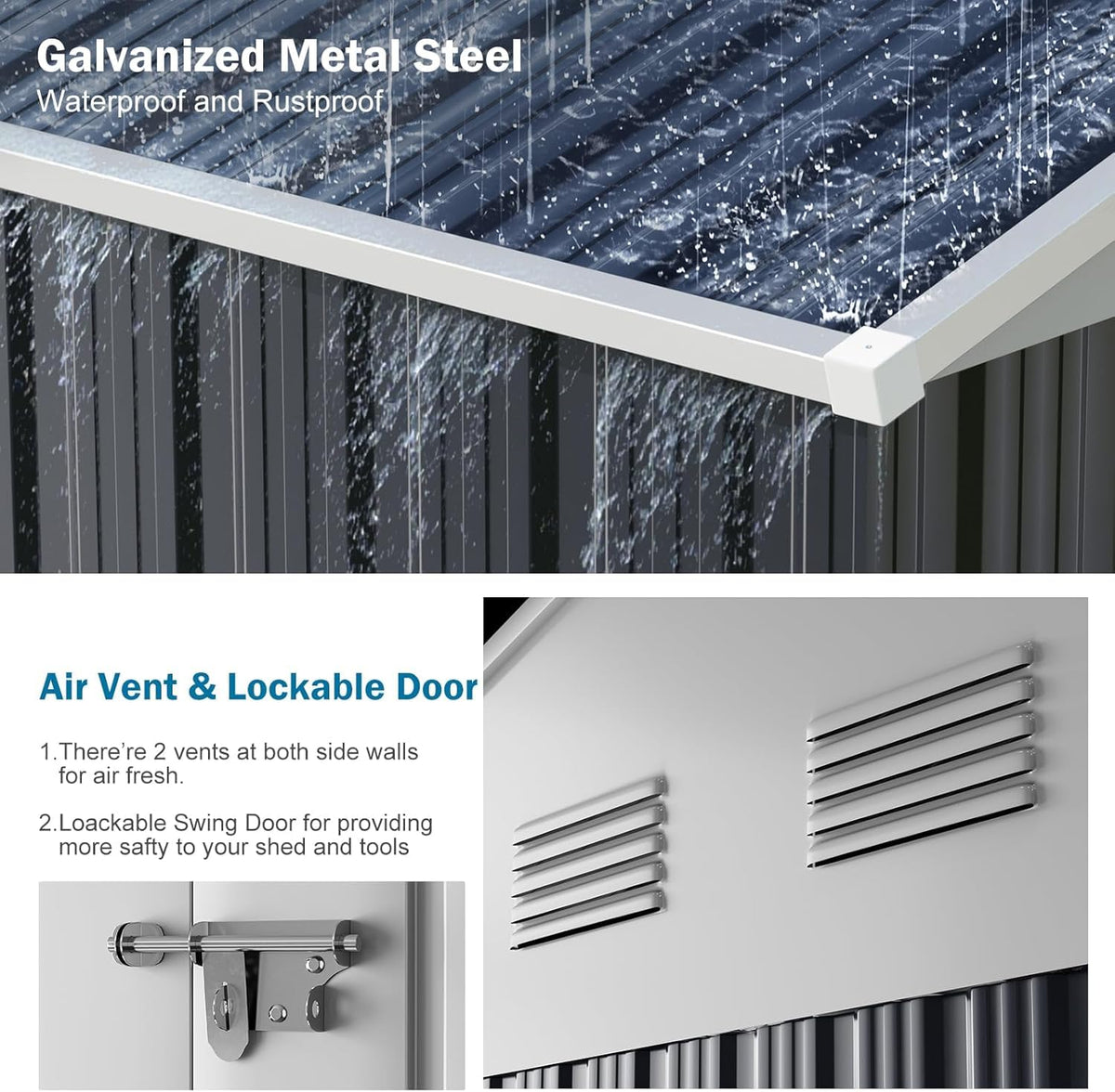 10x12 FT Metal Outdoor Storaged Shed with Floor Base Waterproof Heavy Duty Reinforced Frame with Unique Clear Roof Skyview Windows Air Vent for