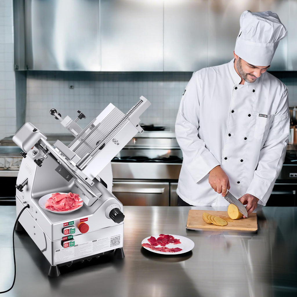 VEVOR Commercial Meat Slicer, 10 inch Electric Food Slicer, 240W Frozen Meat Deli Slicer, Premium Chromium-plated Steel Blade Semi-Auto Meat Slicer