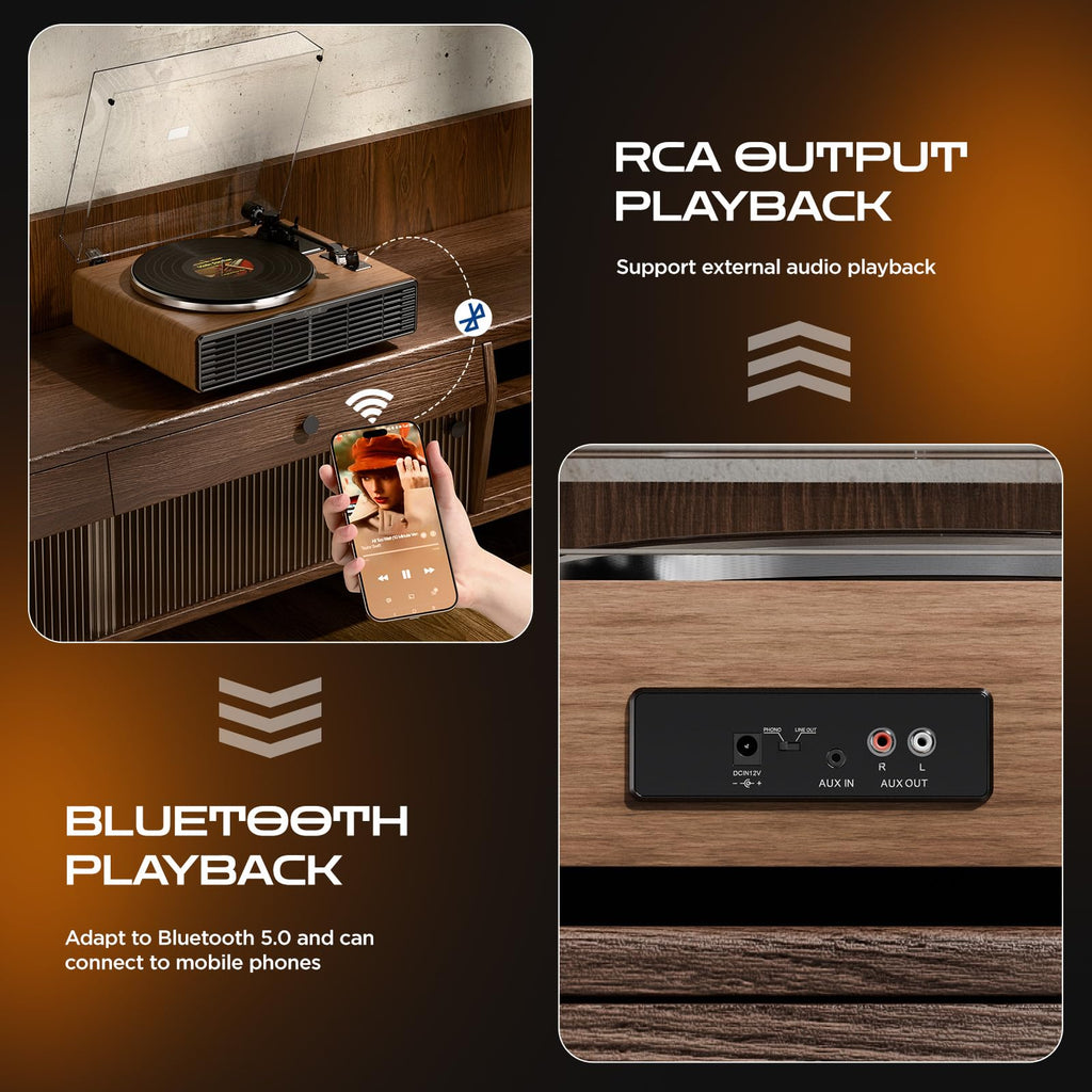 Vinyl Record Player, All-in-one Record Player with Built-in Speakers, Bluetooth Turntable for High Fidelity Sound, Aux-in Functionality, 2 Speed, for
