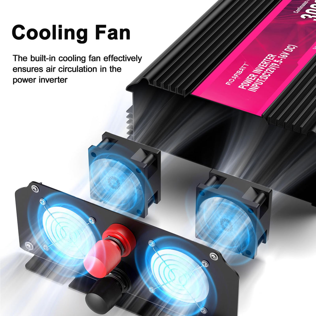 Pure Sine Wave Power Inverter, 3000W 12V DC to 110V/120V AC, Peak 6000W - Remote Control, 4 AC Outlets, Dual USB, LED Display, Terminal Blocks for
