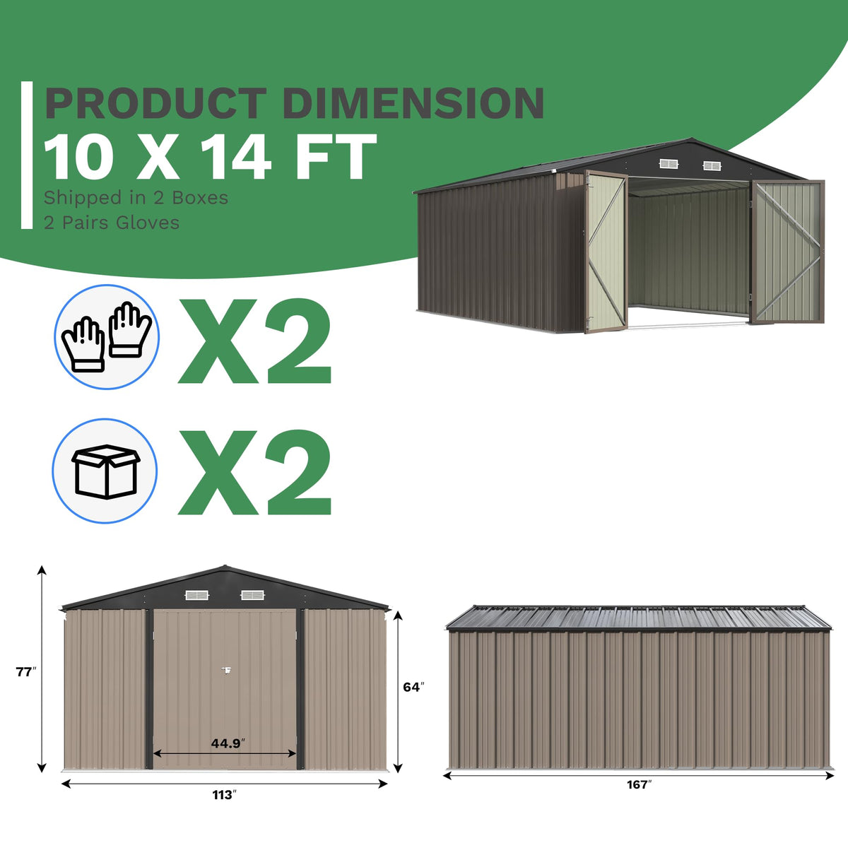 Patiowell 10 x 12 FT Metal Storage Shed for Outdoor, Steel Yard Shed with Design of Lockable Doors, Utility and Tool Storage for Garden, Backyard