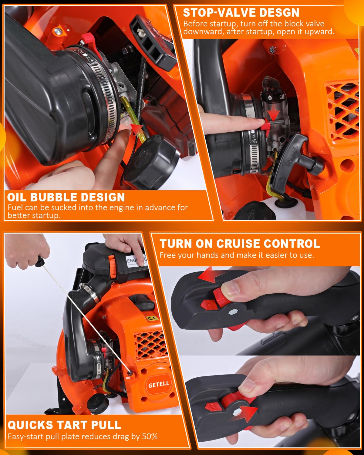 80cc Gas Backpack Leaf Blower, 900CFM 206MPH 2-Stroke Engine, Heavy-Duty Leaf & Snow Blower for Lawn, Garden & Commercial Use (853 EZ)