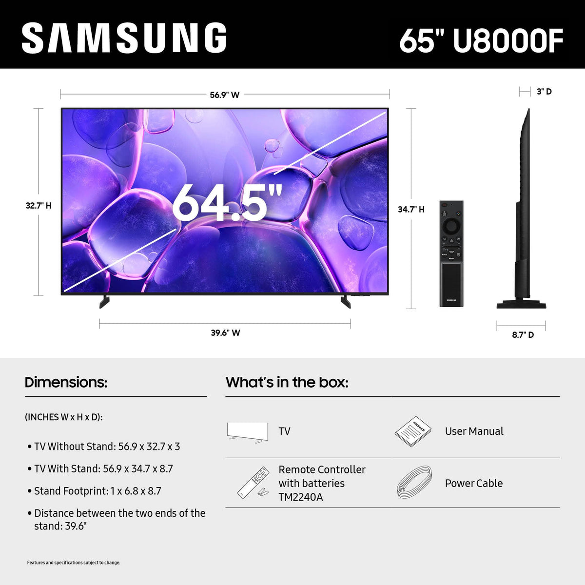 Samsung 43-Inch Class Crystal UHD U8000F 4K Smart TV (2025 Model) Endless Free Content, Crystal Processor 4K, MetalStream Design, Knox Security