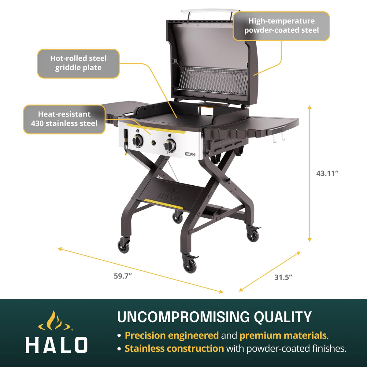 HALO Elite4B Outdoor Griddle | 4 Burner, 8 Cooking Zones | 720 sq. in. (36 x 20) Wind-Proof Cooking Surface | Propane Gas Grill | HZ-1001-XNA