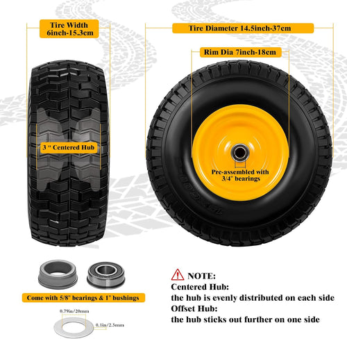 15x6.00-6 Flat Free Lawn Mower Tire Wheel 2PCS for John Deere Lawn Tractor