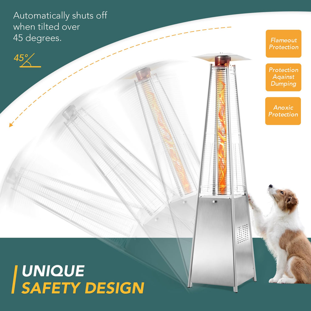 PAMAPIC Patio Heater, 42,000 BTU Quartz Glass Tube Brown Tower Propane Outdoor Heater with Cover