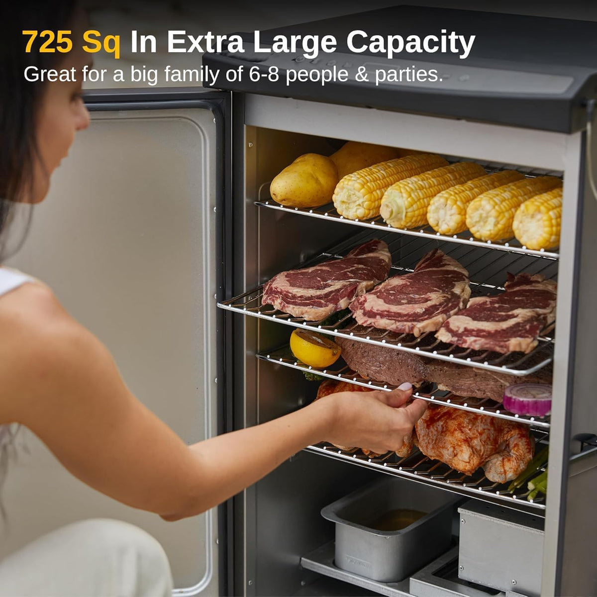EAST OAK 30-inch Electric Smoker, Outdoor Smoker with Convenient Side Wood Chip Loader, 725 Sq Inches of Cooking, Digital Control and 4 Removable