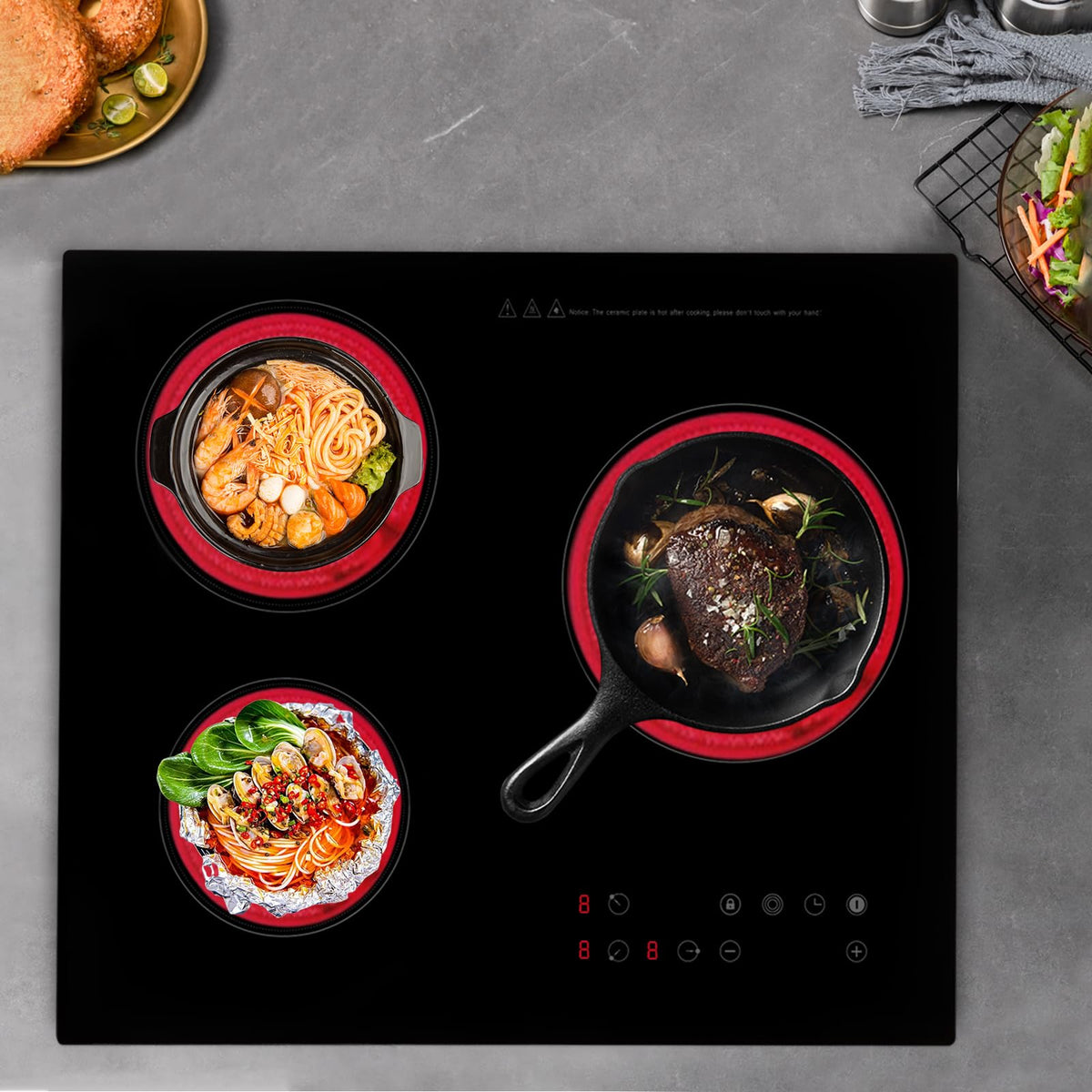3000W 110V Cooktop Portable 4 Burners Electric Built-in Cooktop Sensor Touch Control Countertop Electric Hot Plate with Kid Safety Lock and 2H Timer