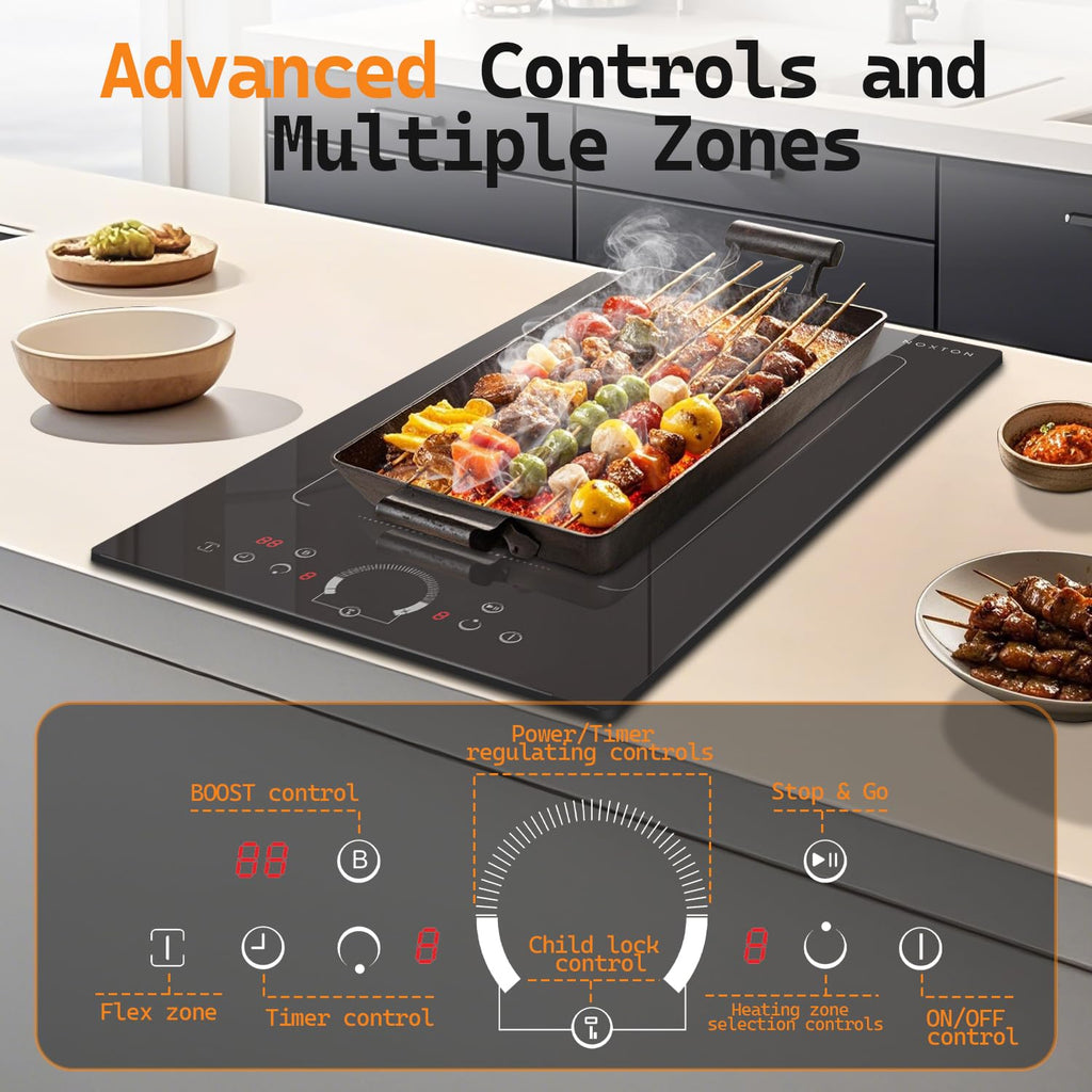 Noxton 24 Inch Induction Cooktop, 4 Burners Electric Cooktop, Upgraded Induction Stovetop with Flex Zone, Power Boost, Pause, 9 Power Levels, Child