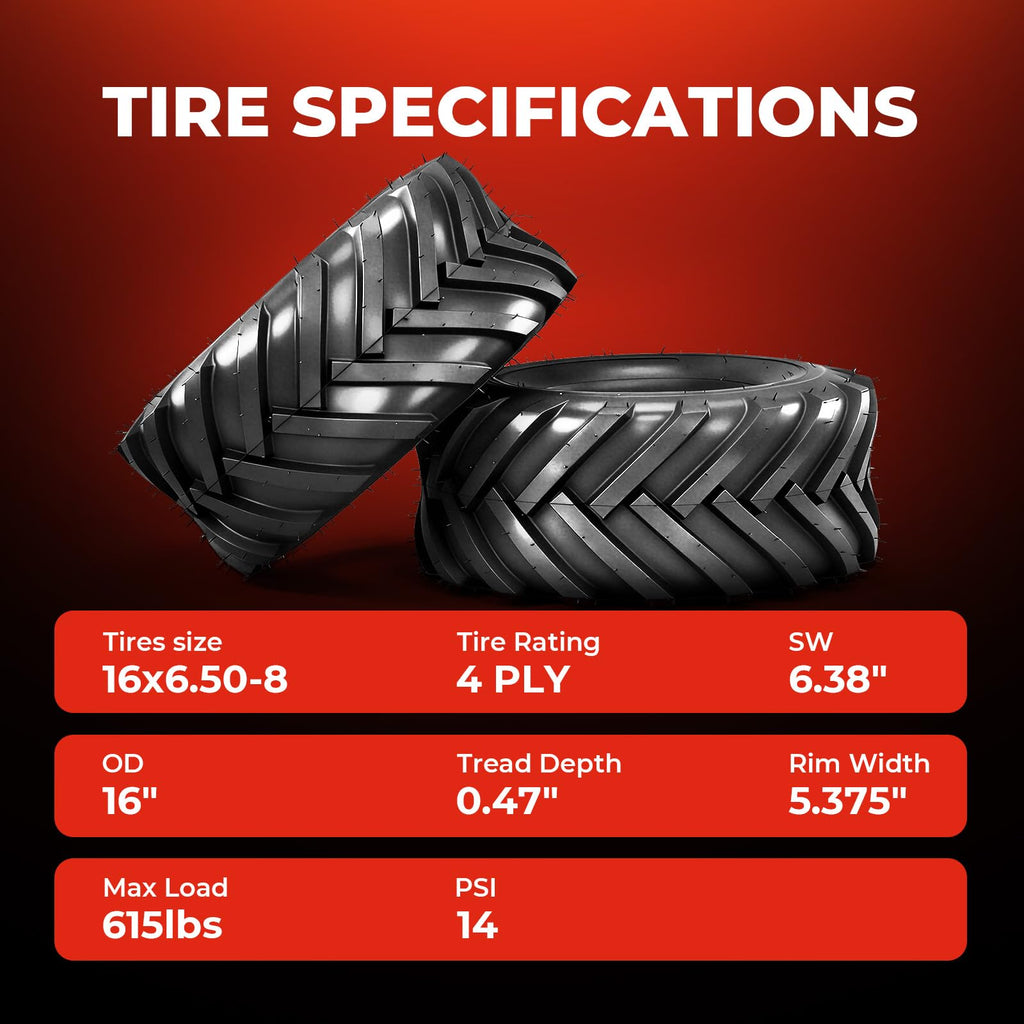 18x8.50-8 Lawn & Garden Mower Tires, Set of 2,4 Ply Tubeless