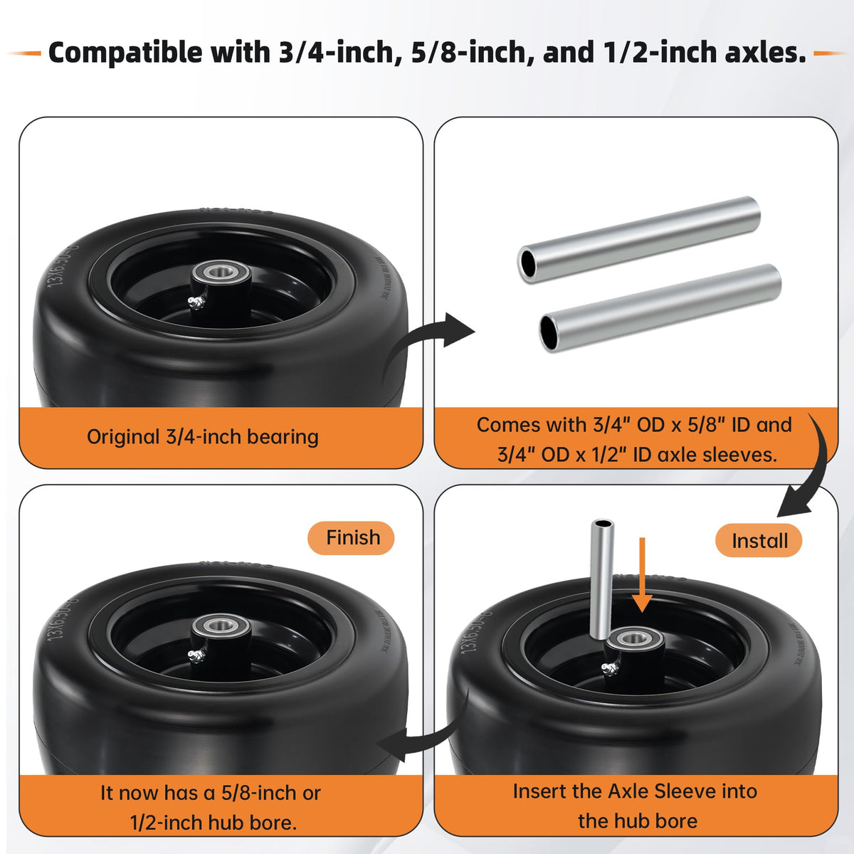 2-Pack 20x10.00-8 Tubeless Lawn Mower Rear Tire and Wheel Assembly, 4-Ply.