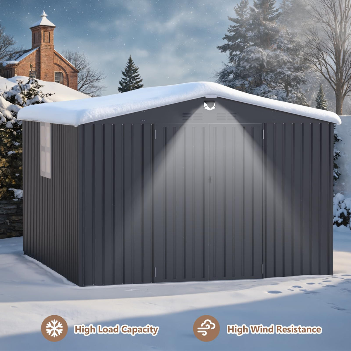 10x12 FT Outdoor Storage Shed, Metal Garden Shed - Tool Storage Sheds with Lockable Doors & 1 Clear Window, Waterproof Outside Storage Building for