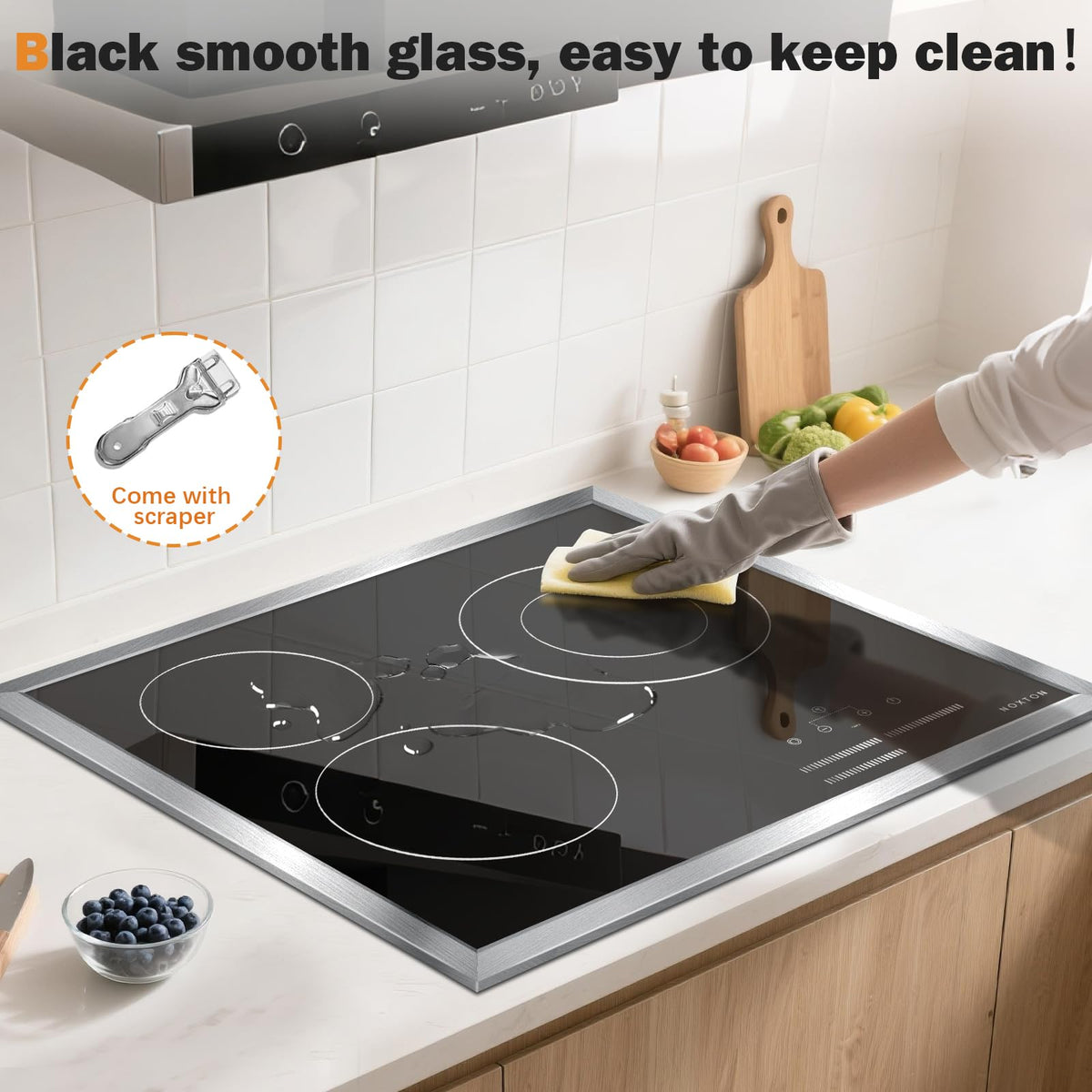 Noxton 30 Inch Electric Cooktop, 8400W 5 Burners Built-in Radiant Electric Stove Top, Slider Control, 9 Power Levels, Child Safety Lock, Timer, 220