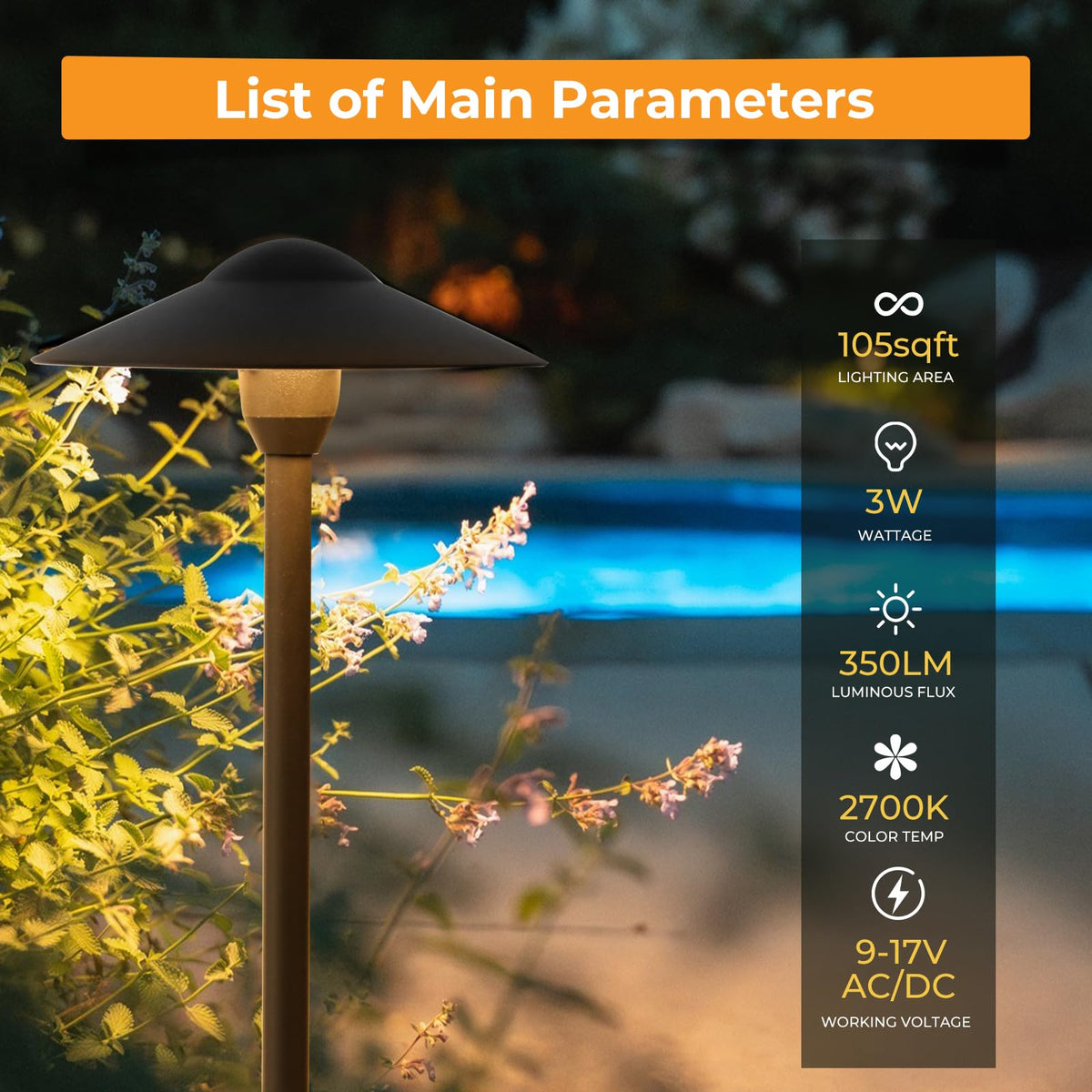 Gardencoin Low Voltage Pathway Lights (8.5'' Shade, 21.5'' Tall)12V Outdoor LED Landscape Path Lights Wired, Aluminum Pathway Lighting with 3W 2700K