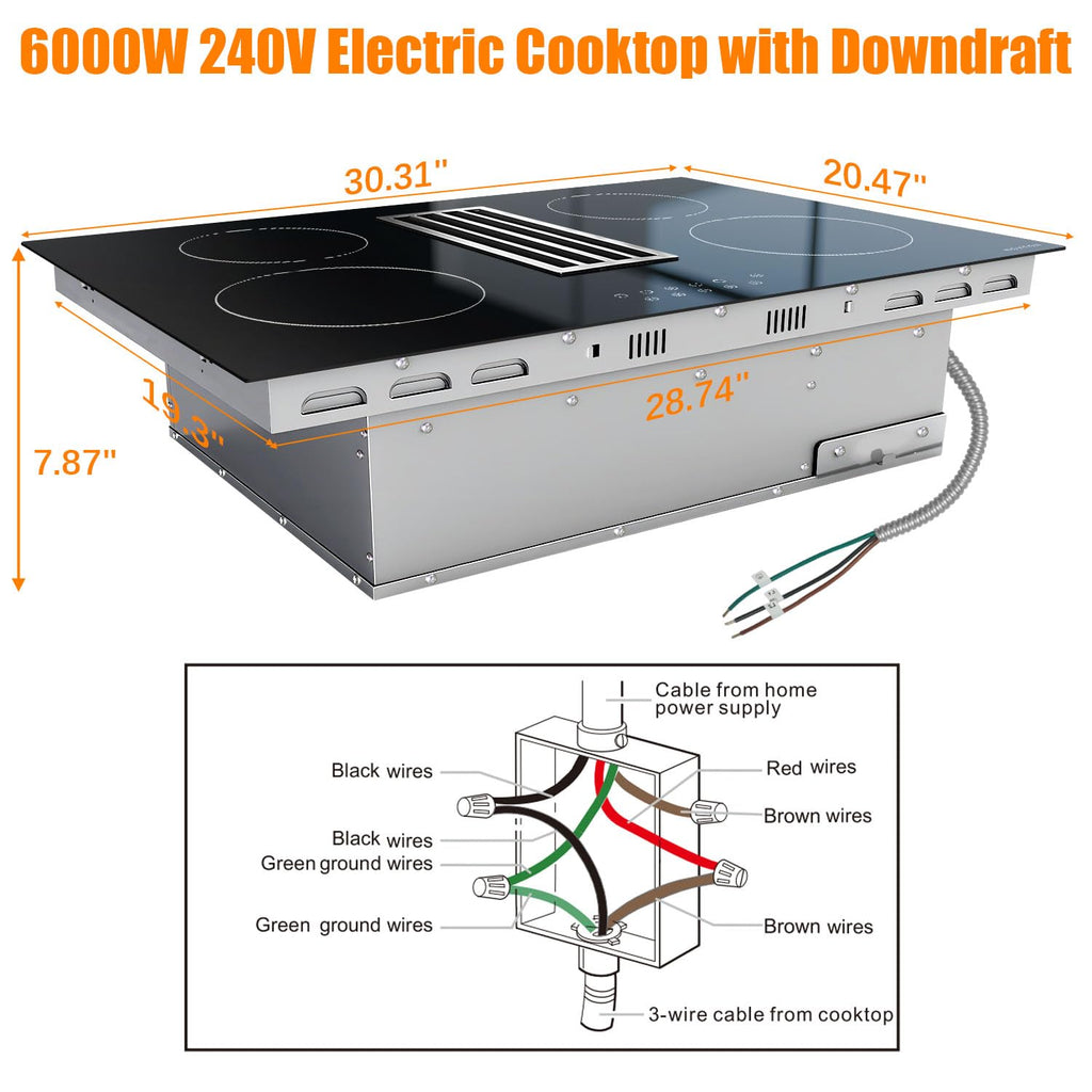 Noxton 30 Inch Electric Cooktop, 8400W 5 Burners Built-in Radiant Electric Stove Top, Slider Control, 9 Power Levels, Child Safety Lock, Timer, 220