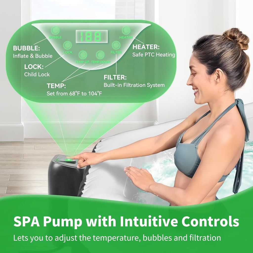 Inflatable Hot Tub, 4-6 Person Polygon Portable Blow Up Hot Tub, Leak-Proof PVC Outdoor Spa with 130 Strong Air Jets, Heater Pump and Insulated Cover