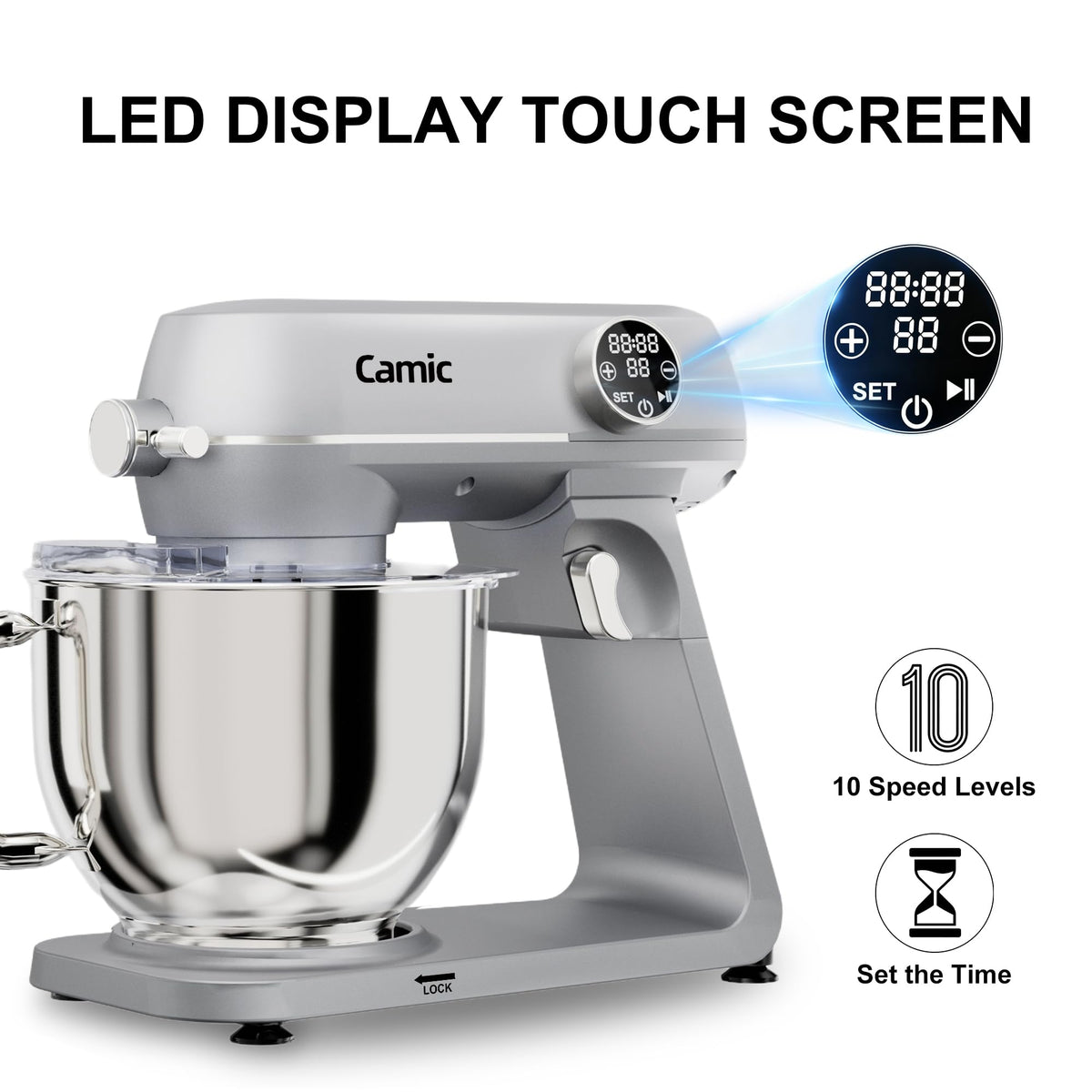 8.45 QT All Metal Stand Mixer,10 Speed Large Capacity Kitchen Mixer with Digital Timer & Tilt-Head, Electric Mixer with Whisk Dough Hook Mixing