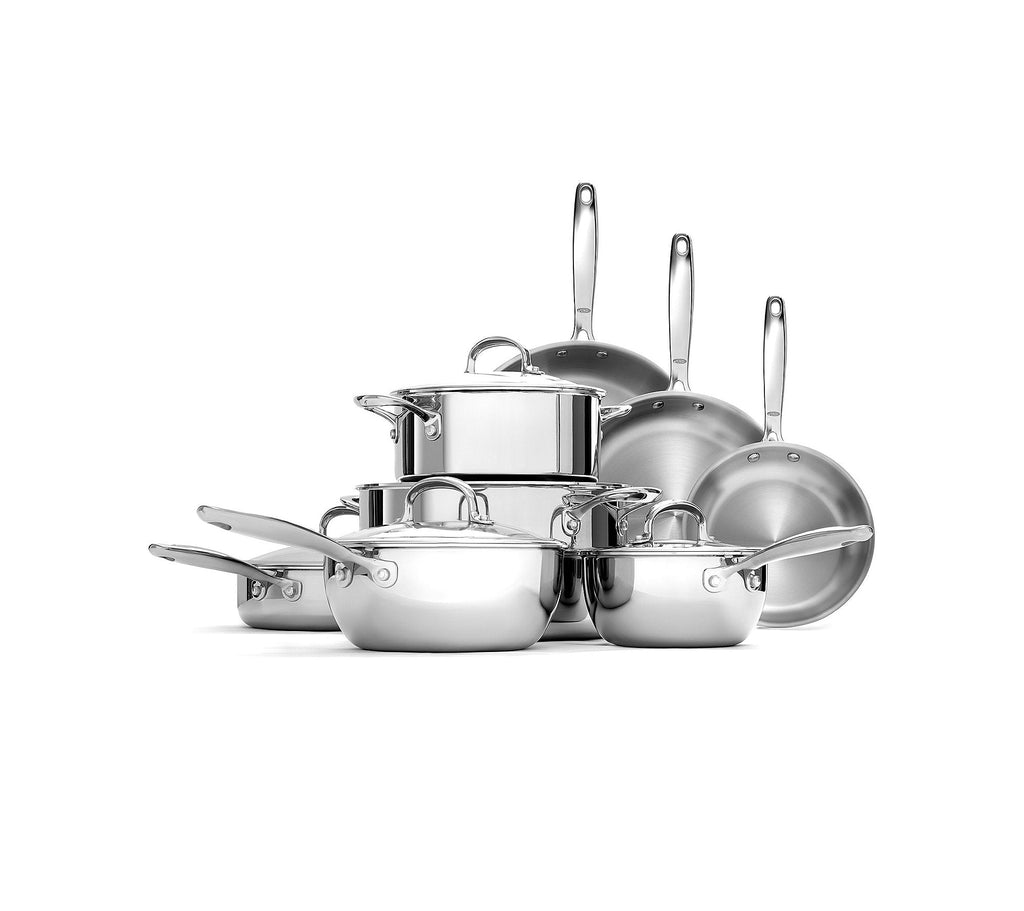 OXO Mira Tri-ply Stainless Steel, 10 Piece Cookware Pots and Pans Set, Skillets, Saute, Saucepans, Lids,Incl Ceramic Nonstick Frying Pan,Induction